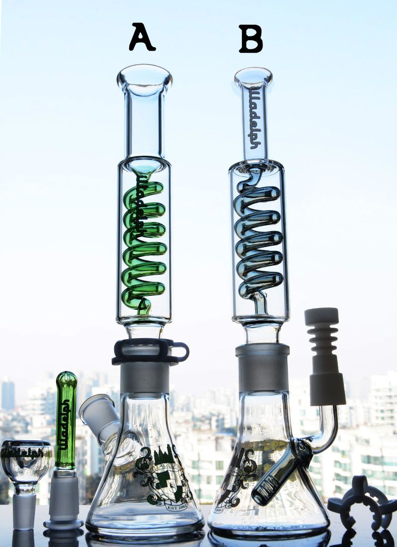 2021 Unique Gray Beaker Bongs !Thick Coil Bong Removable Freezable Bong Green Downstem Glass
