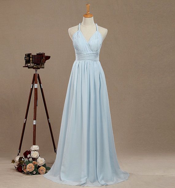 Charming String Straps Halter Evening Dresses Chiffon Formal Dress Pleat Long Dresses Prom Gown
