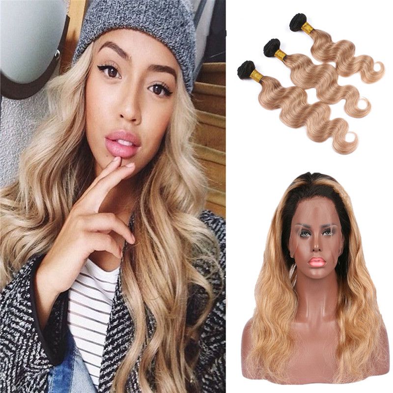 2019 Strawberry Blonde 1b 27 Dark Root Body Wave Ombre Human Hair