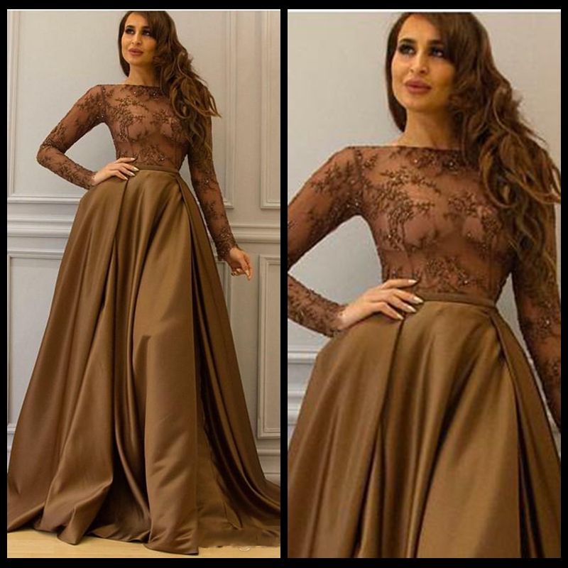 vestido de festa marrom longo