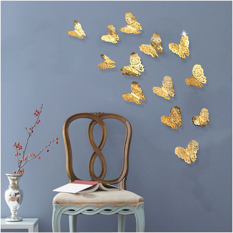 3d Pvc Wall Stickers Gold Silver Butterflies Hollow Diy Home Decor