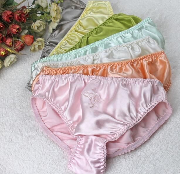 3psc Pack Ladies Knickers Briefs Women Silk Satin Panties Female Floral