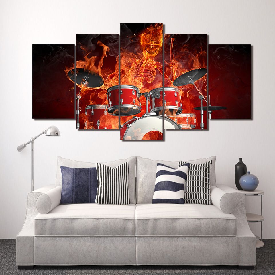 BURNING SKULL ON FIRE ABSTRACT CANVAS PRINT WALL ART PICTURE READY TO HANG