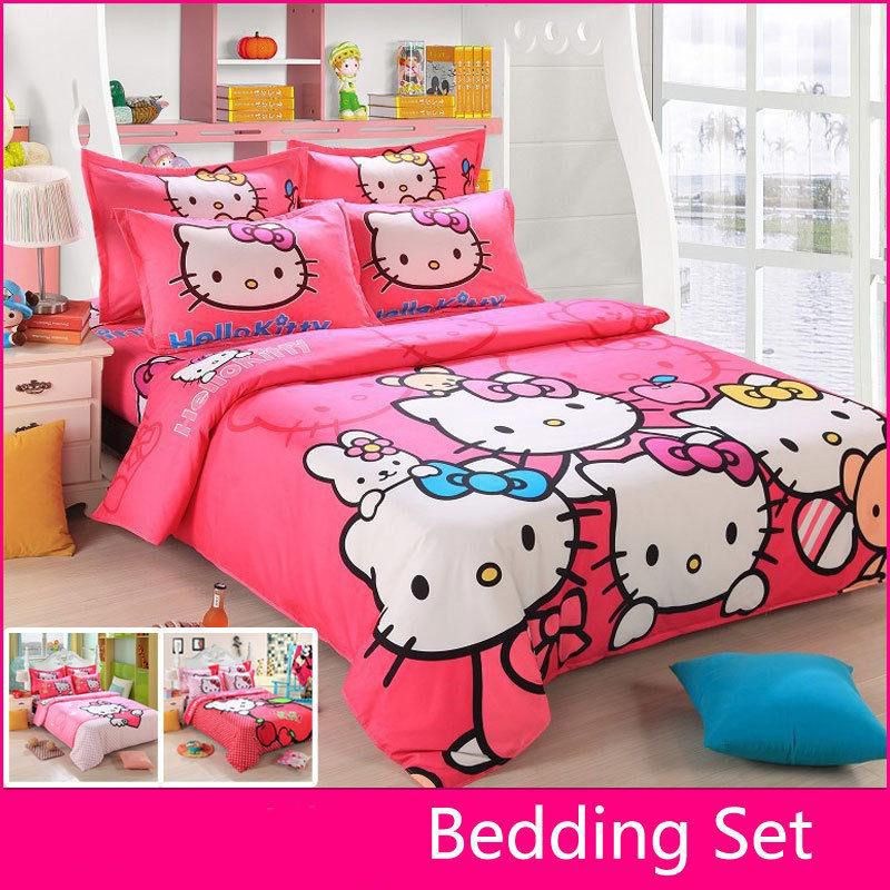 Wholesale Brand Logo Hello Kitty Bedding Set Children Cotton Bed