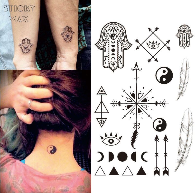 W13 Hamsa اليد الوشم المؤقت مع يينغ يانغ مرحلة القمر ريشة السهم نمط الجسم الطلاء الوشم 2021 من Himalayastore 7 49ر س موبايل Dhgate