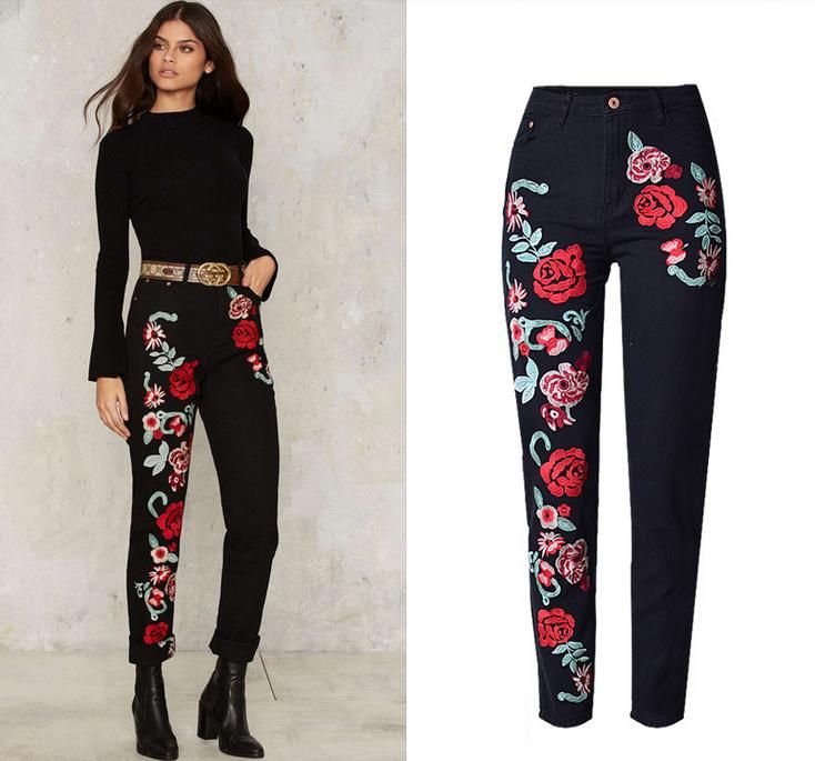 womens floral jeans