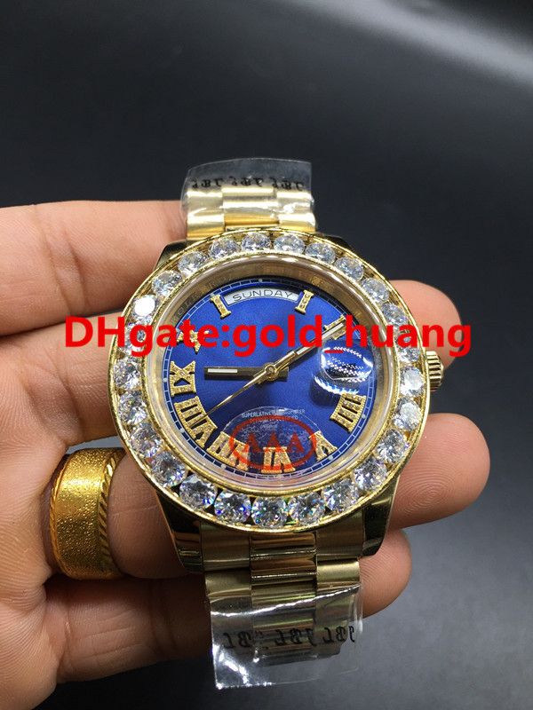 Gold shell, blue dial