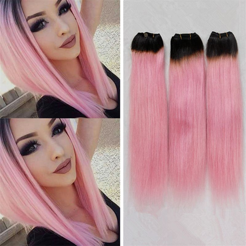 Two Tone 1b Pink Ombre Straight Brazilian Virgin Hair 3 Bundles