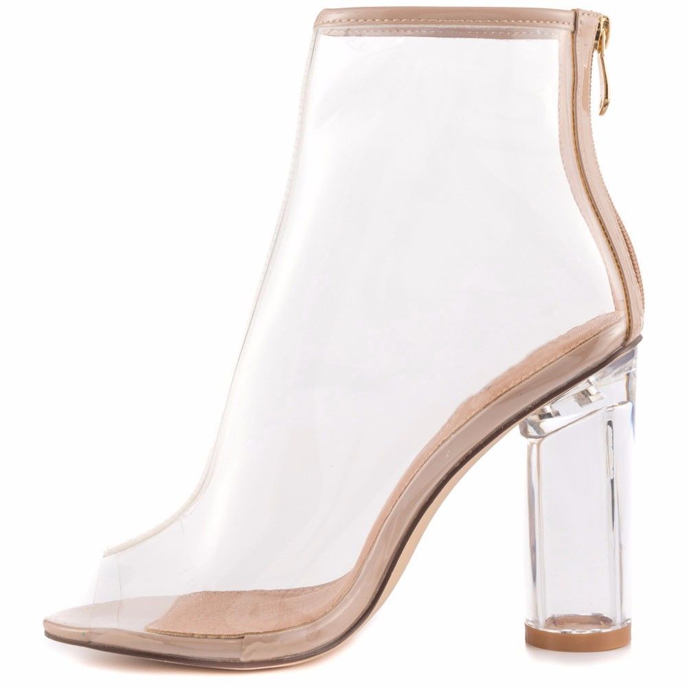 Details about   Chic Womens Transparent Ankle Boots PVC Clear High Slim Heels Back Zipper Shoes