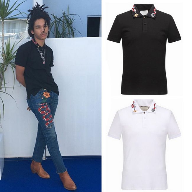 2020 Snake Collar Polo Shirt Man White Black Fashion Design Split