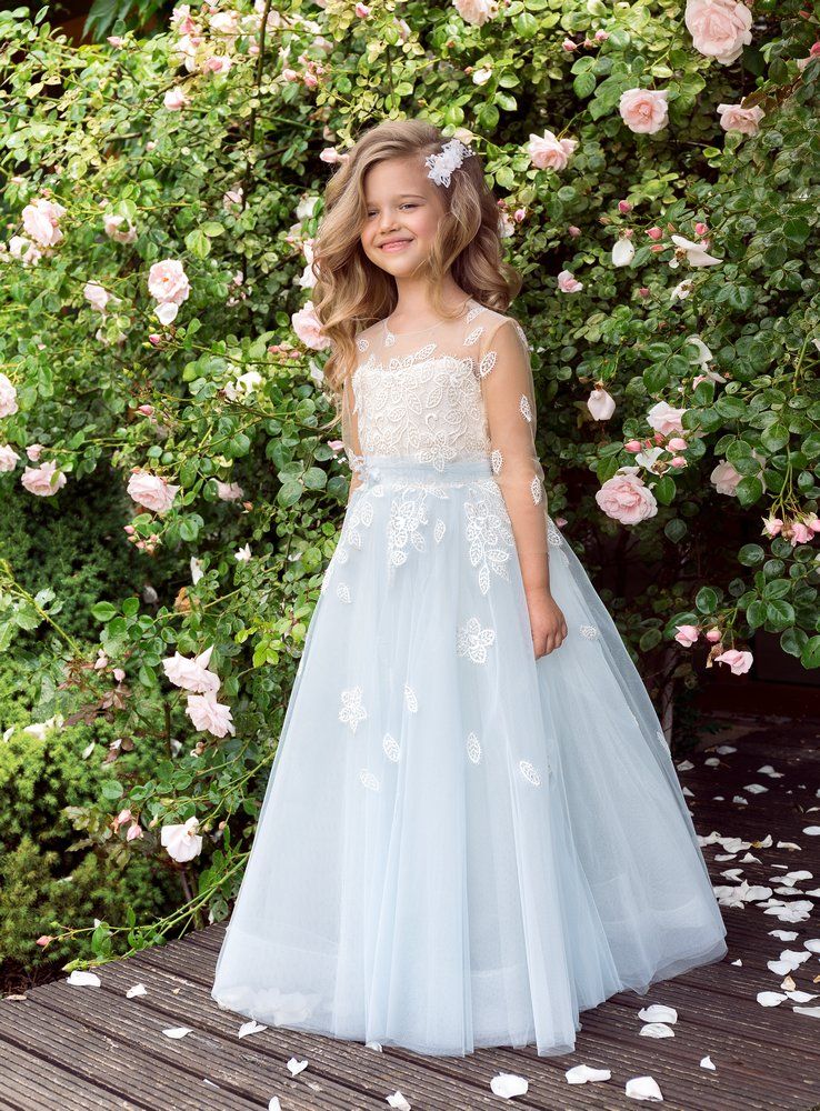 Elegant Princess Girl Birthday Party Dresses 2017 Long Sleeves A