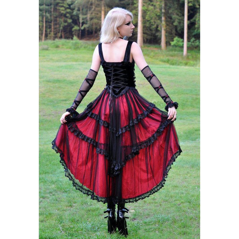 formal short gothic short red and black dress