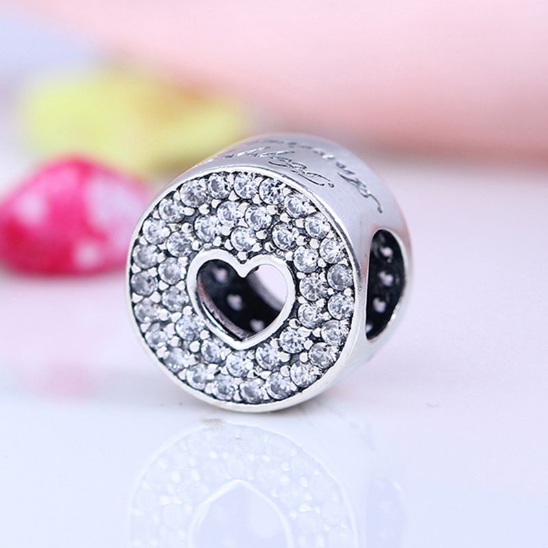 Sterling Silver Heart My Wife Flower Crystal Bead for European Charm Bracelet