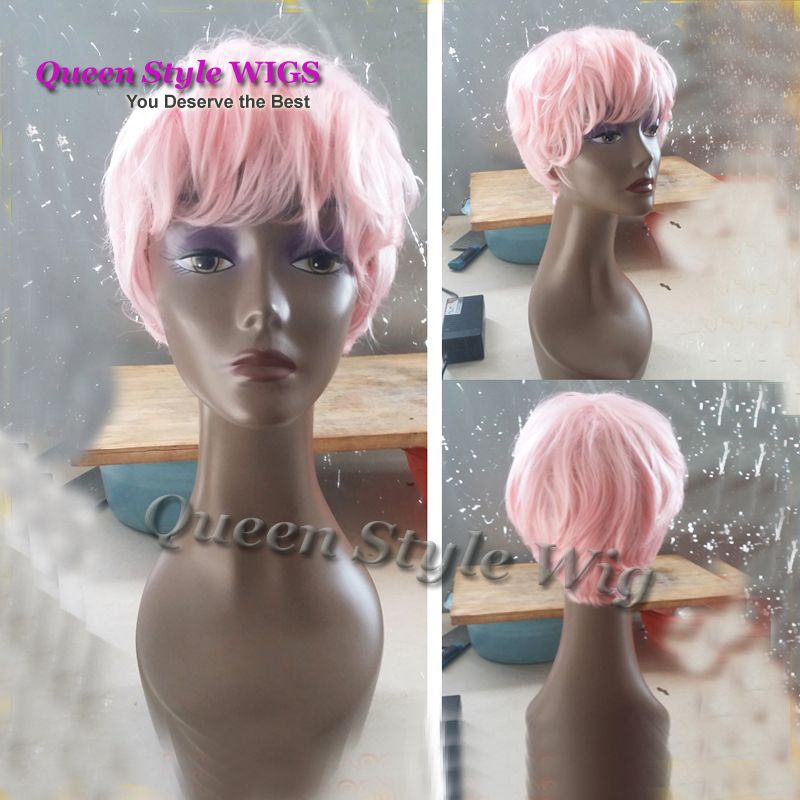 Hot Sale Stunning Synthetic Short Pink Wavy Wig Real Hair Like Wig