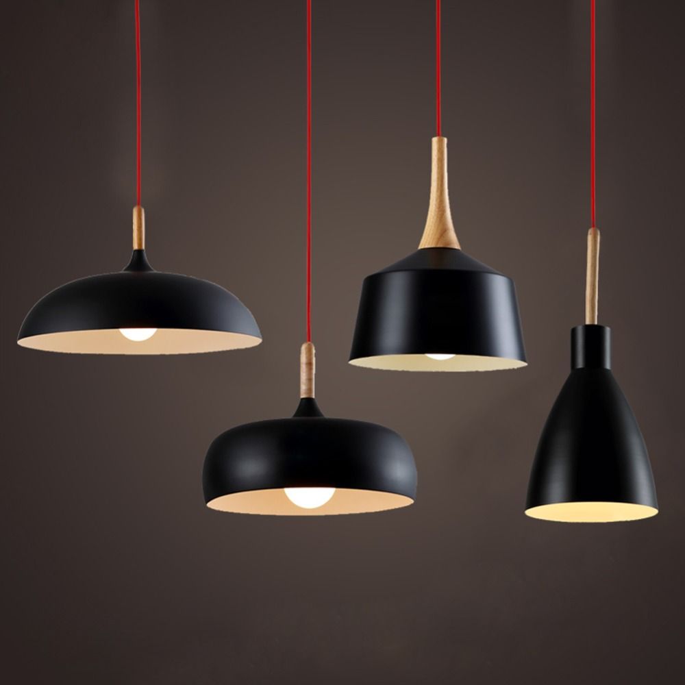 Modern Pendant Light Nordic Style Suspension Luminaire Hanging Lamp Vintage Pendant Lamp Rustic Wood Light Aluminium Lampshade Island Light Fixtures