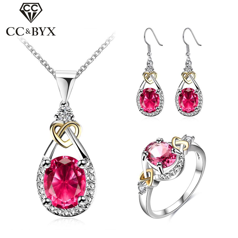 2020 Wholesale Jewelry Sets 925 Sterling Silver Trendy Red Cubic Zircon