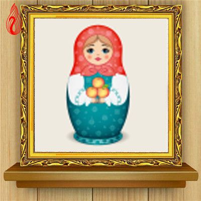 Muñeca Rusa Cuadro De Punto De Cruz Muñeca rojo y azul