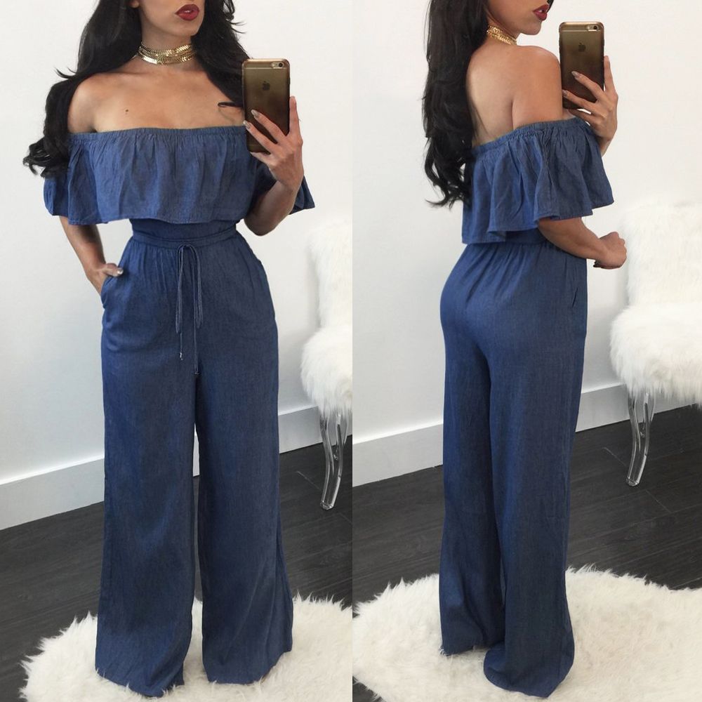 off the shoulder jean romper