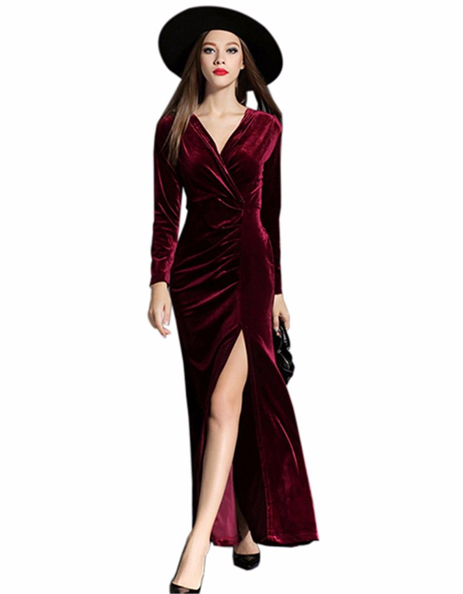 womens red velvet dress