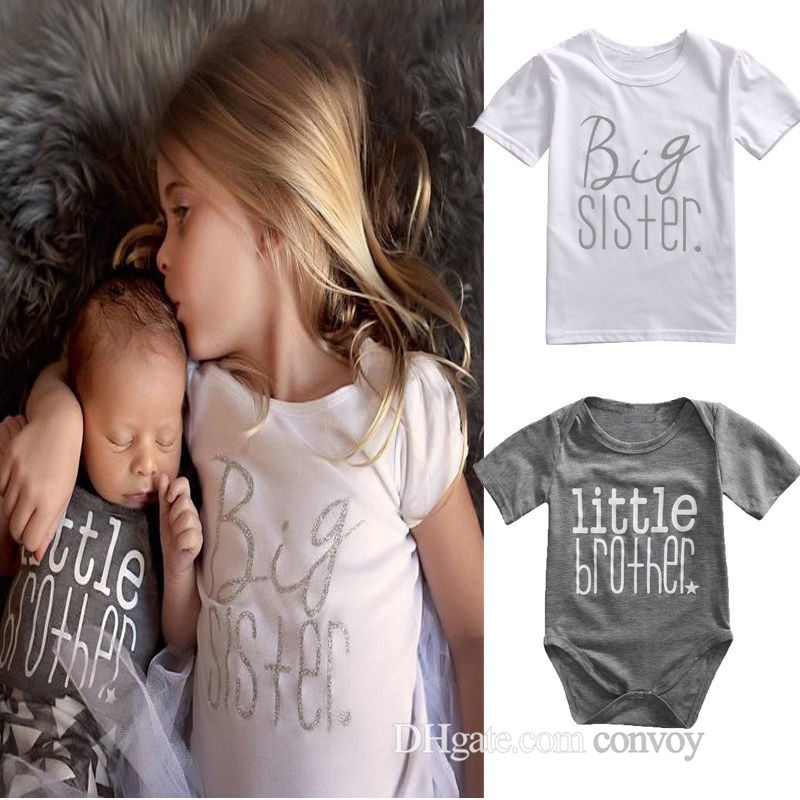 Little/Big Brother Sister Baby Boy Girl Kids Romper T-shirt Tops Matching Outfit
