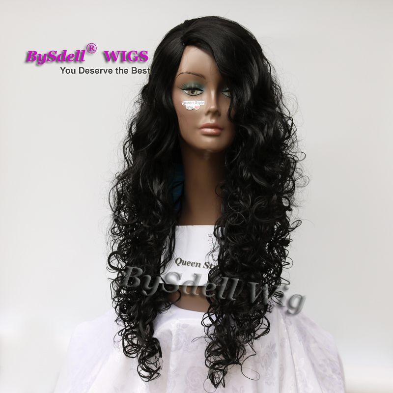 Long Black Deep Water Curly Hairstyle Wig Synthetic Heat Resistant