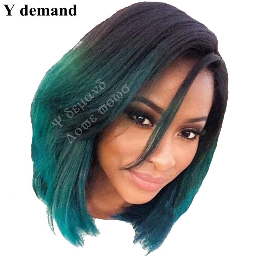 Short Bob Ombre Green Wig Kylie Jenner Lace Front Synthetic Wigs