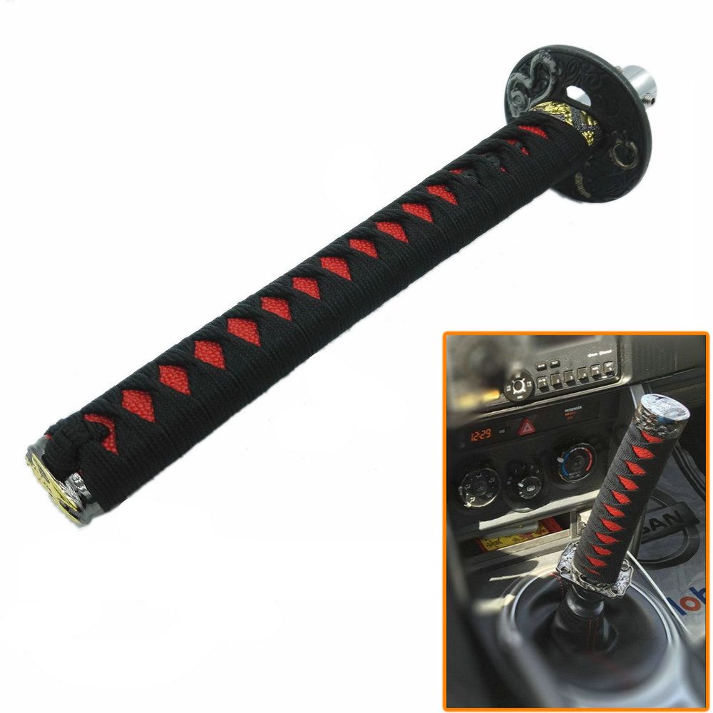 265mm Black+Red JDM Samurai Sword Shift Knob Shifter Katana Metal