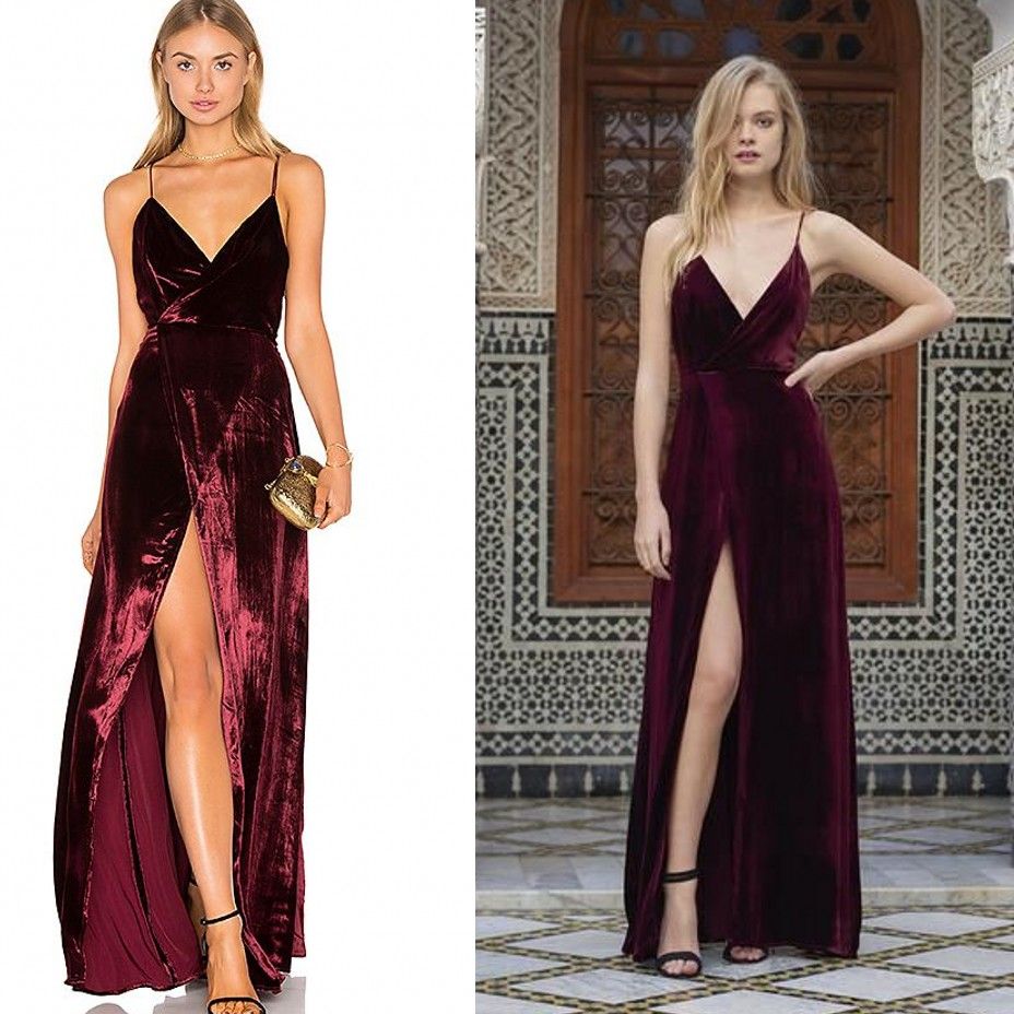 maroon velvet prom dress