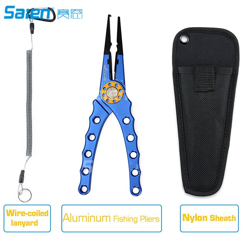 Bleu argent/é Booms Fishing X Pince de P/êche en Aluminium pour Enlver Les Hame/çons,Couper Tissage et Anneau Fendu,avec Corde Lani/ère et Gaine pour leau de mer et leau Douce