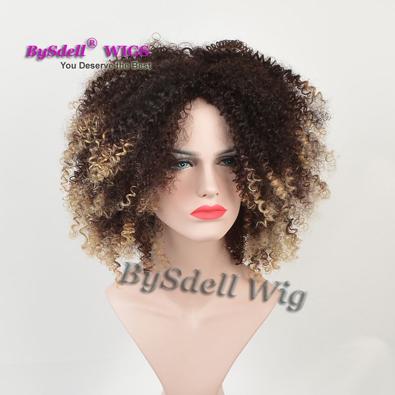 Short Kinky Curly Hair African American Wig Synthetic Hair Black