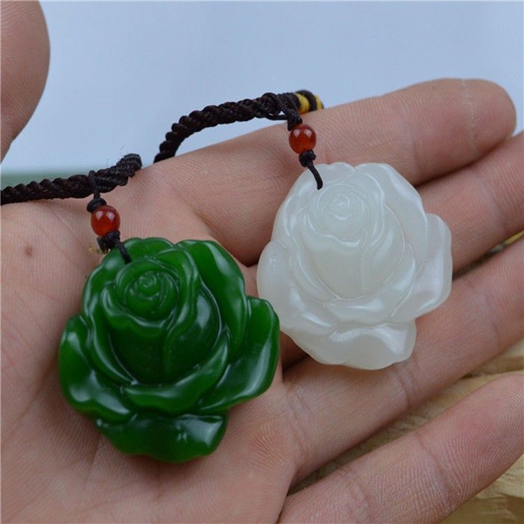 Wholesale High Imitation Green White Hetian Jade Pendant Necklace