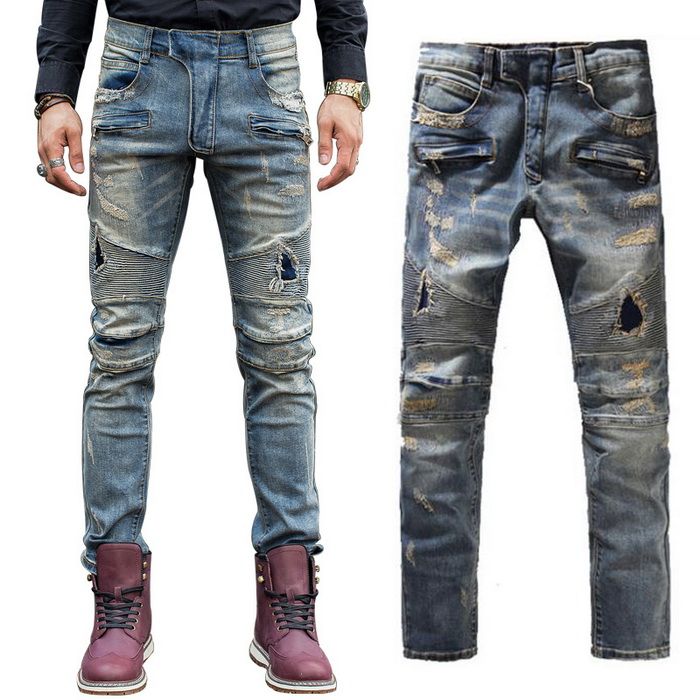 2020 Destroyed Biker Jeans Mens Fashion Slim Vintage Biker Jeans Casual ...