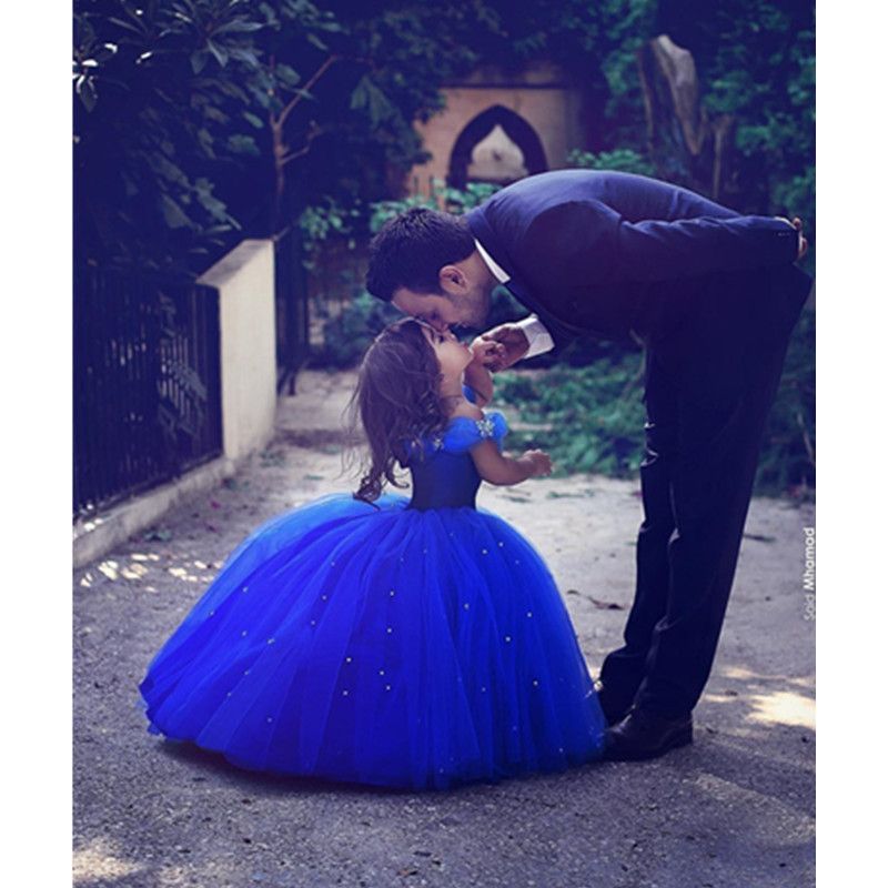 Nuevo vestido azul real para las niñas de las flores Princesa Vestido de bola Perlas de Nuevo vestido azul real para las niñas de las flores Princesa Vestido de bola Perlas de