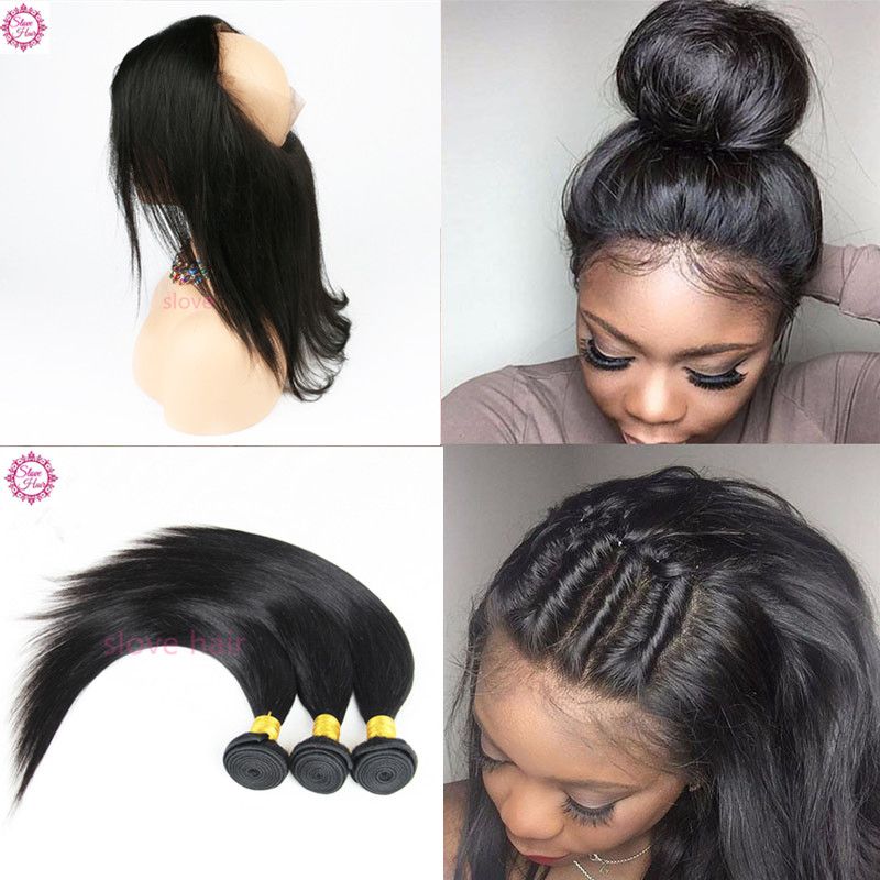 Grosshandel 360 Spitze Frontal Mit Bundel Brasilianisches Gerades Haar 360 Spitze Frontal Schliessung Mit Bundles Pre Gerupften 360 Frontal Mit Bundles