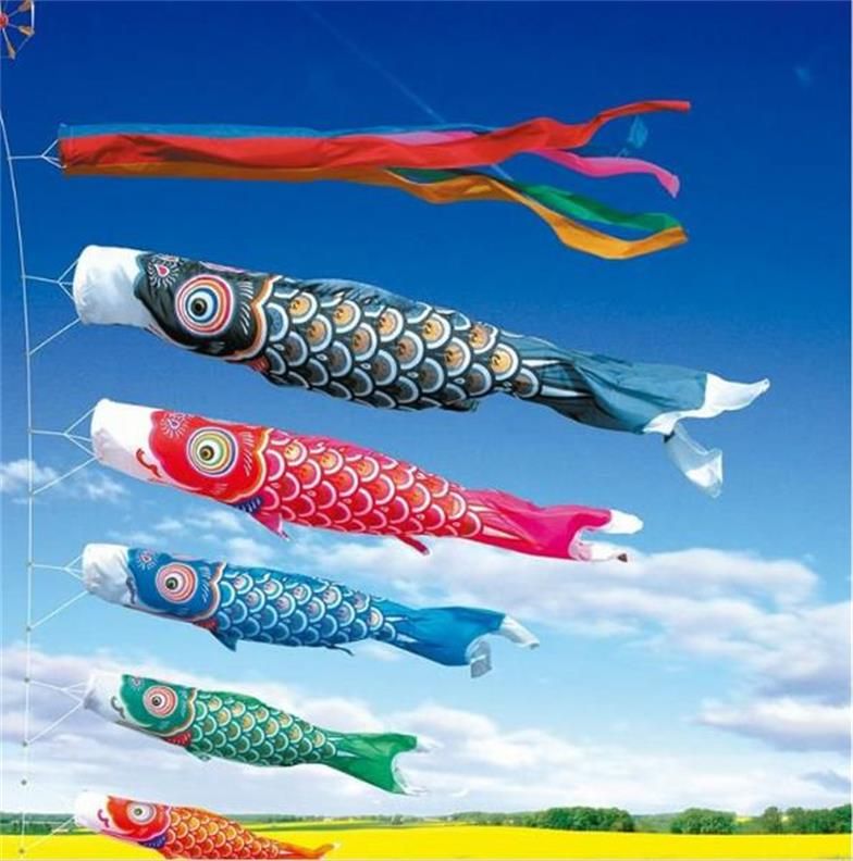 LouiseEvel215 Nuevo 5 Colores 55 cm Impermeable Carpa Japonesa Manga de Viento Streamer Colgando Fish Flag Decor Kite Koinobori para niños