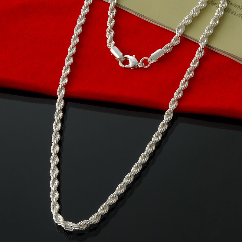 Western Jewelry 4mm 925 Sterling Silver Plated French Rope  Chain 18" 