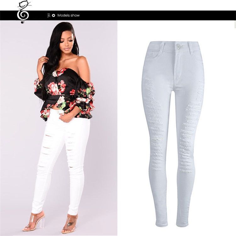 Acquistare Jeans Strappati A Vita Alta Da Donna Jeans Bianchi Neri  Attillati Donna Slim Elasticizzata Jean Donna Femme Economico | Consegna  Veloce E Qualità | DHgate Italy