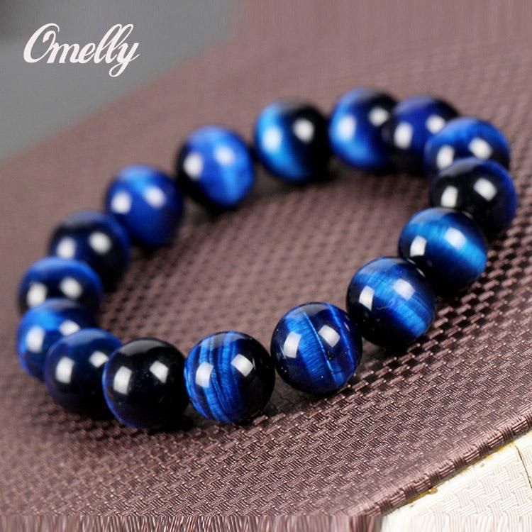 Brazalete Elástico Piedra Preciosa Natural para hombres y mujeres de todas las cuentas de ojo de tigre 10mm Azul