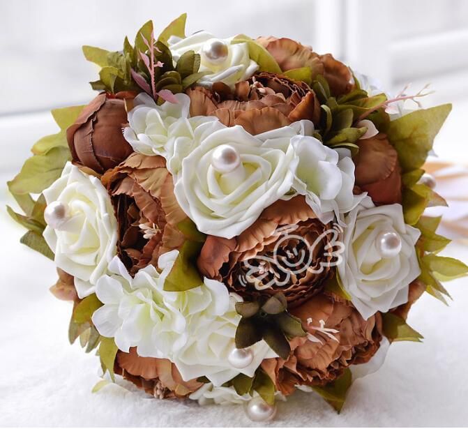 Acheter Chocolat Rose Pivoine Bouquet De Mariée Artificielle 2019 Fleurs De Mariage Fleurs Broche De Mariée Bouquet De Bouquet De Noiva Bouquet De