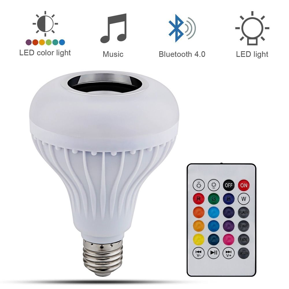 Wireless Bluetooth Speaker Bulb Light Music Playing Lamp RGB 12W E27 LED Remote 