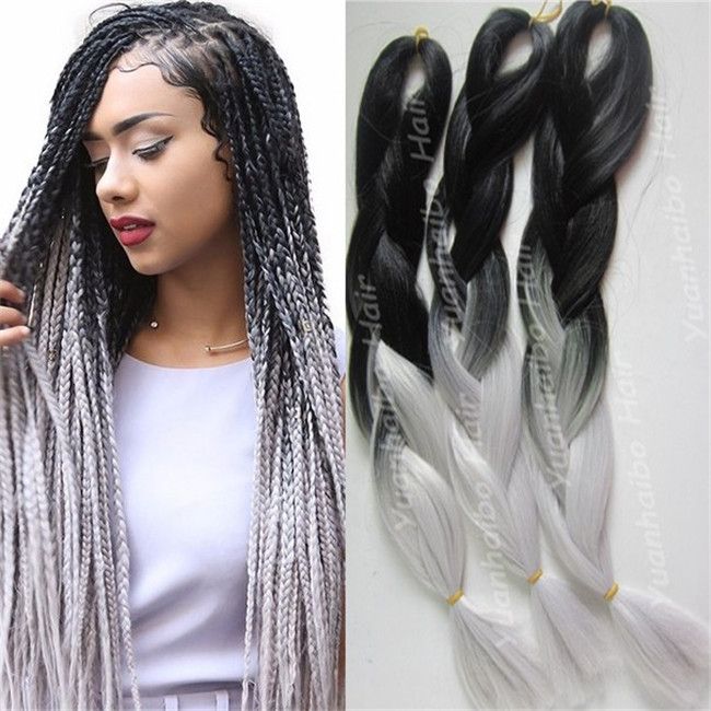 Grosshandel 20inch Ombre Schwarz Grau Blac Rosa Schwarz Blau Ombre Jumbo Braid Haar 1 Jet Schwarz Synthetische Flechten Haar Fur Twist Box Zopfe