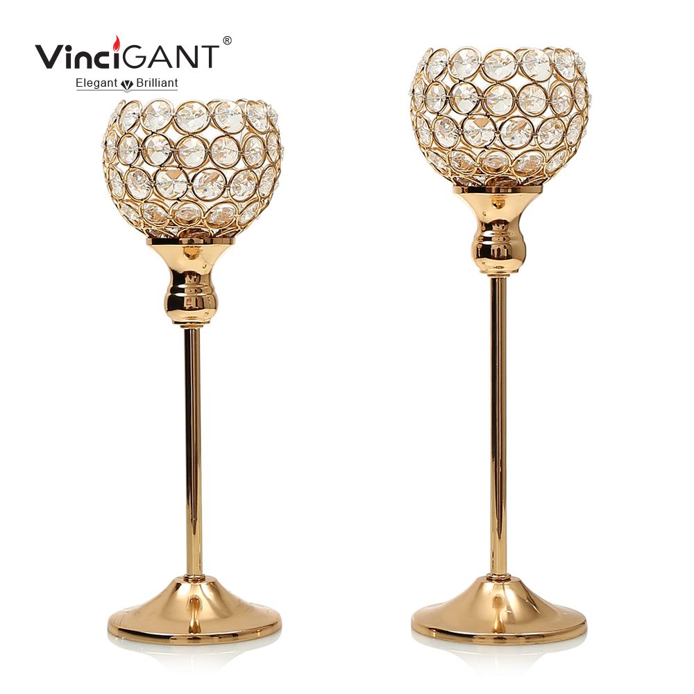 Gold Crystal Candle Holders Set Wedding Centerpiece Decoartion
