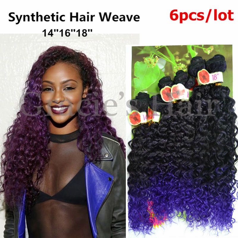 2020 1b Purple Kinky Curly Synthetic Hair Weave Bundles Jerry Curl