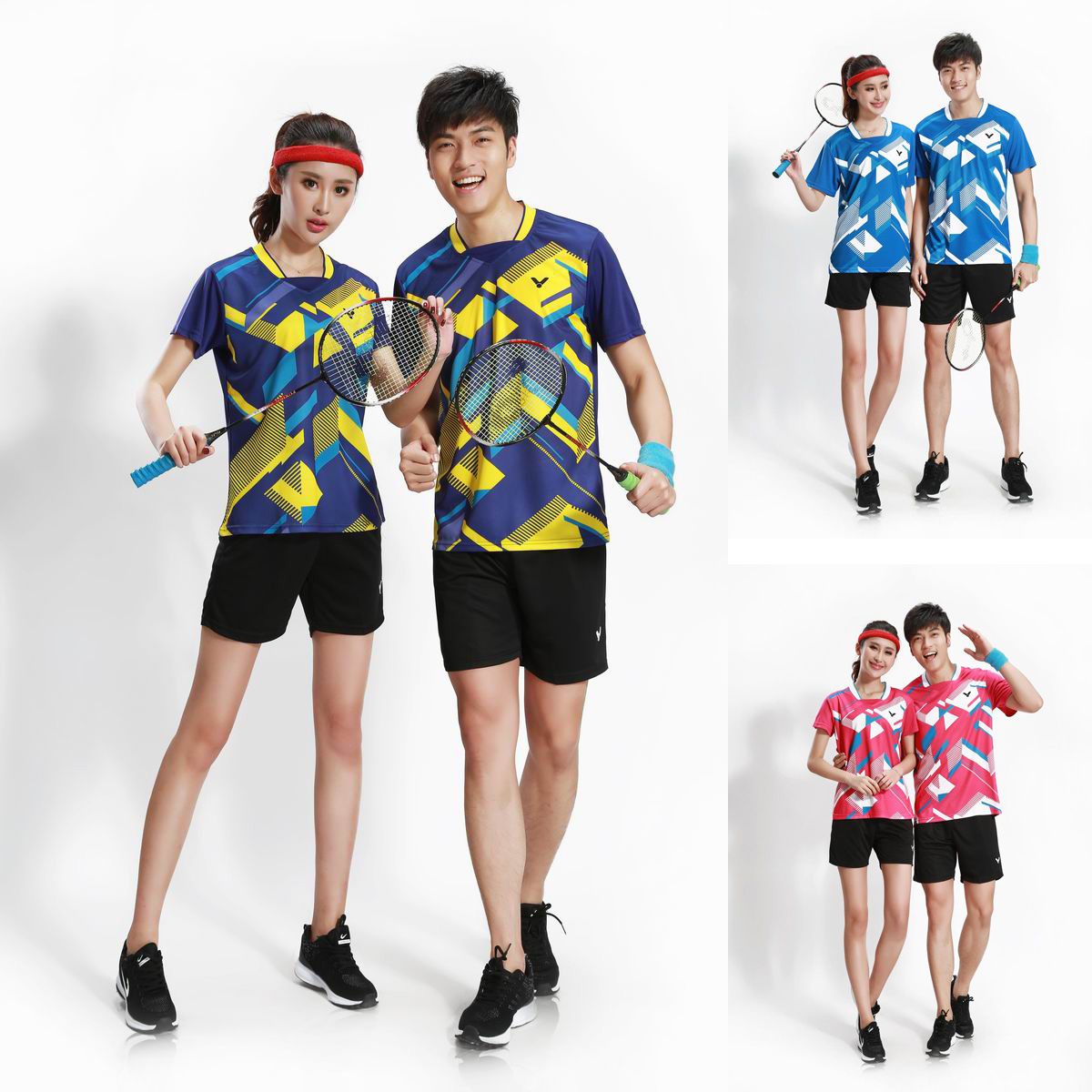New victor men's sports Tops tennis/Table tennis clothes set T shirts+shorts 