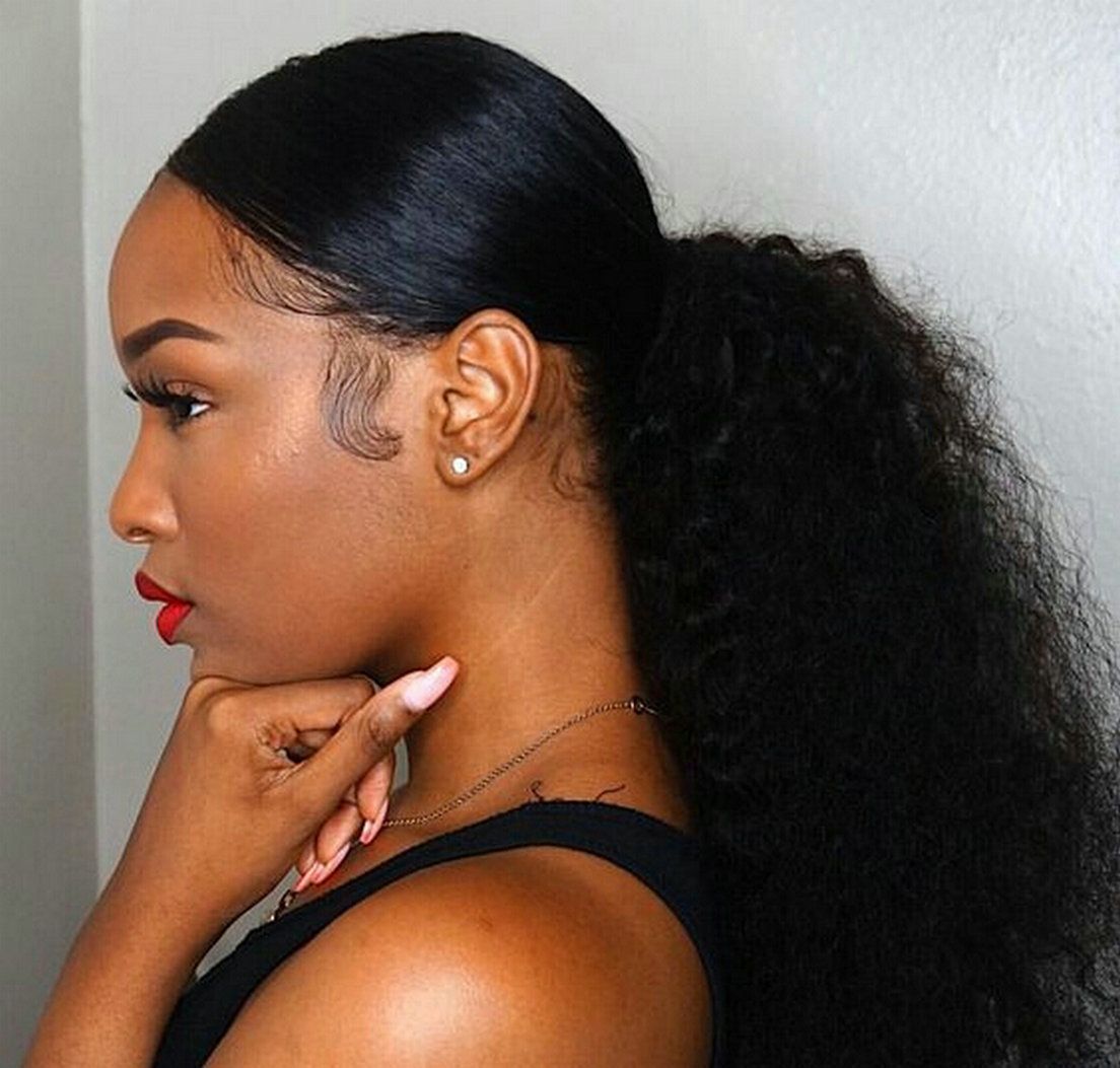 black women human black hair puff brazilian drawstring ponytail afro kinky  curly pony tail hair extension color 1b ponytail blonde hair ponytail style