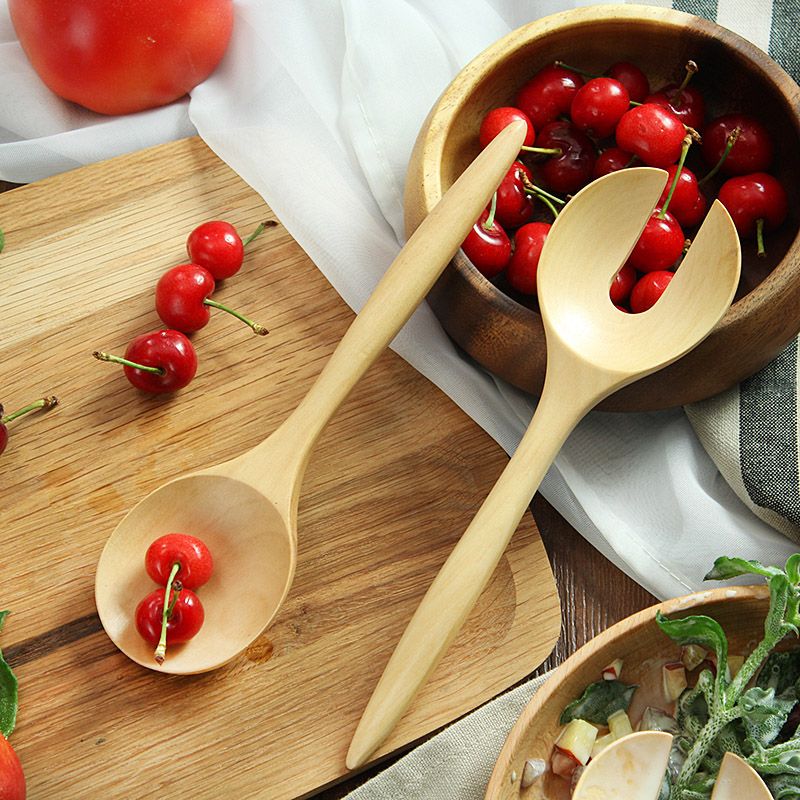 Buy Dropship Products Of Large Wooden Spoons Wood Salad Fork Spoon Set