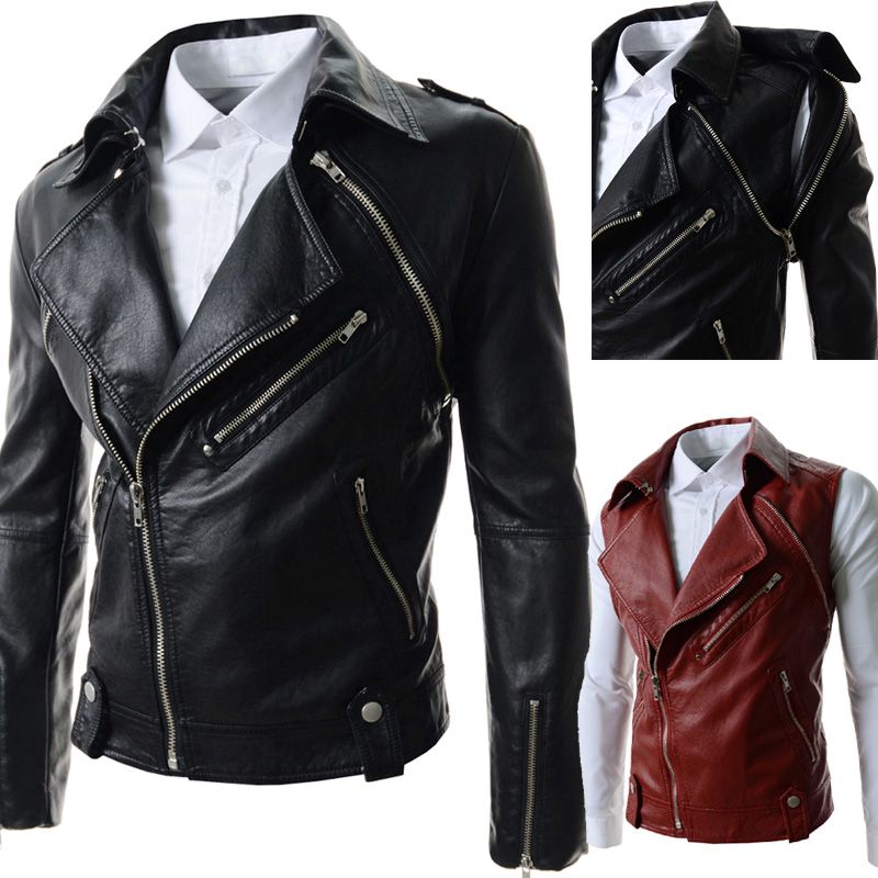 Brand Black Pu Leather Jacket Men New Fashion Design Mens Motorcycle Biker For Fleece Fluffy Denim