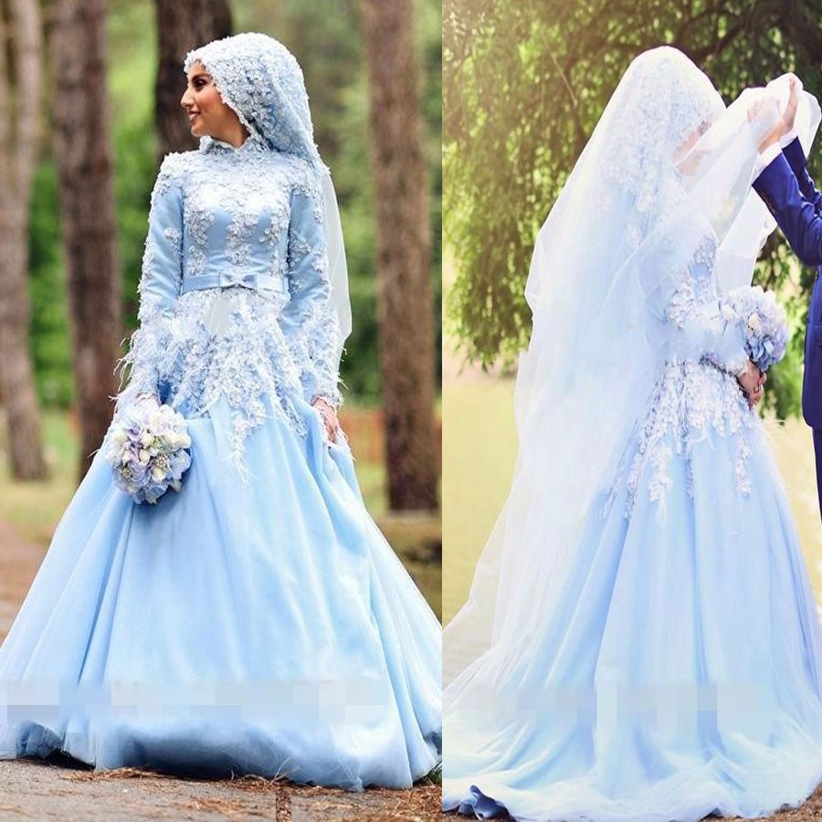 long sleeve blue wedding dress