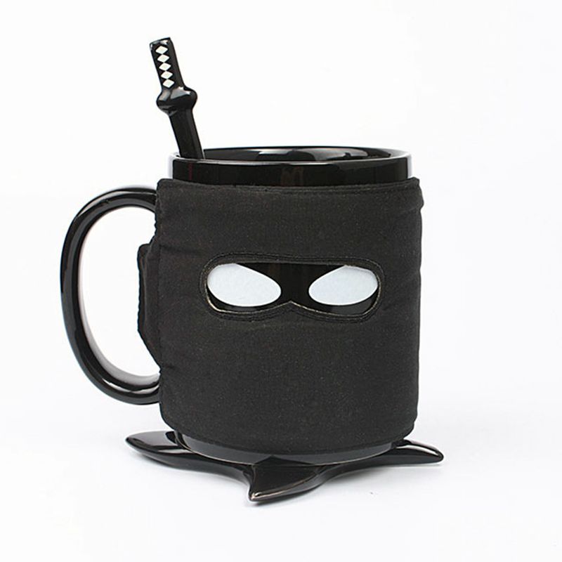 Personalized Ninja Style Ceramic Mug With Removable Adiabatic Band With Cup Mats And Stirring Spoon Pottery Coffee Cup Office Solid Red Coffee Mugs