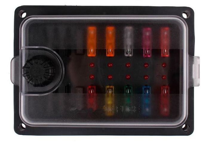 LED Indicator IP56 Waterproof Blade Fuse Box Holder Block 10-Way 250 Amp